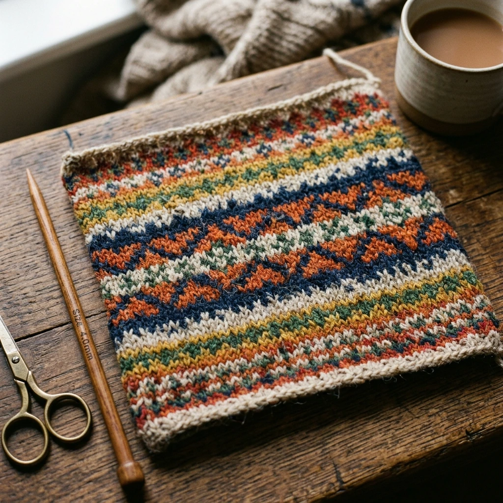 Fair Isle colorwork knitted pattern sample